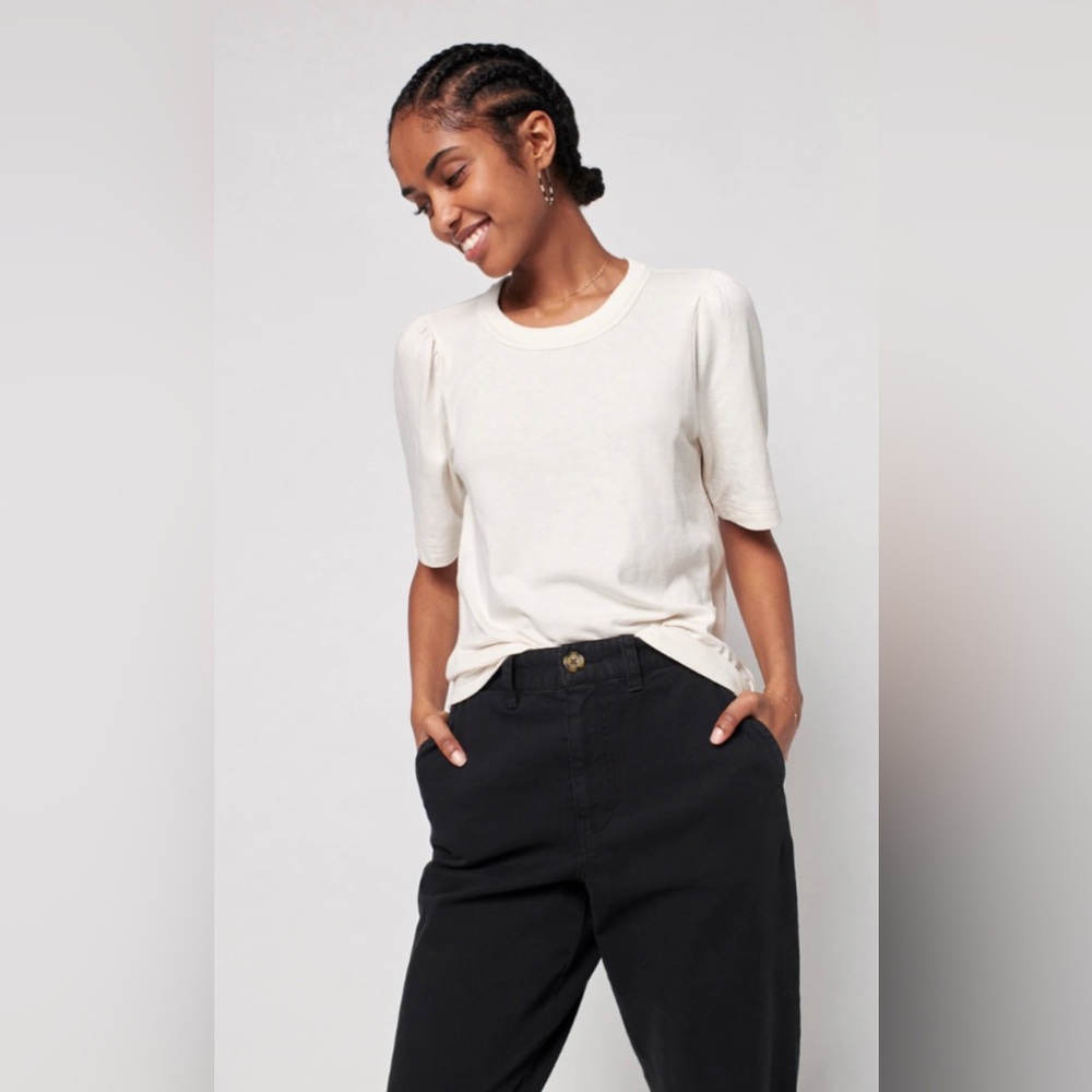 Women's Cream Short-Sleeve Puff Shoulder Top
